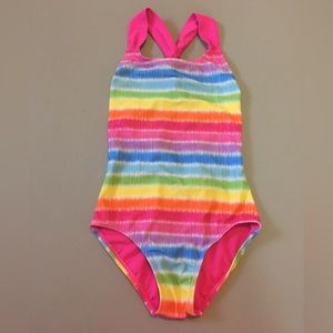 Xhilaration Girls Bathing Suit One Piece Swimsuit Rainbow Stripe 6 6x